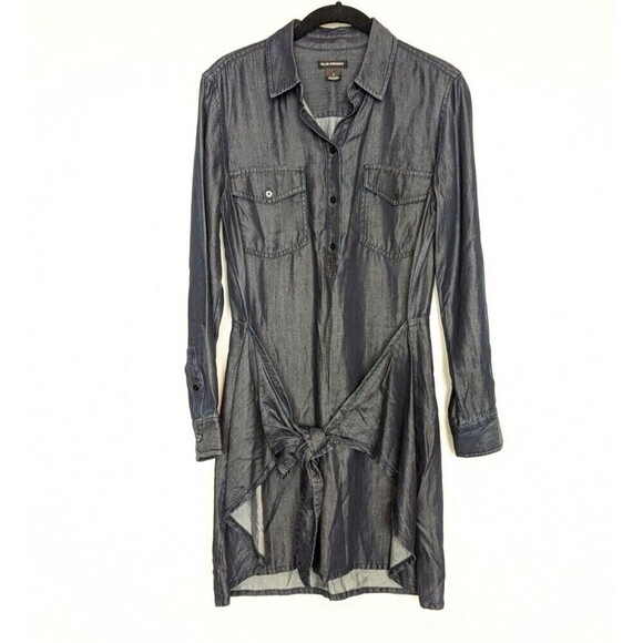 Club Monaco Ladore Tie Front Dress Women Size 4 Dark Blue Chambray Western Rodeo - Picture 2 of 12